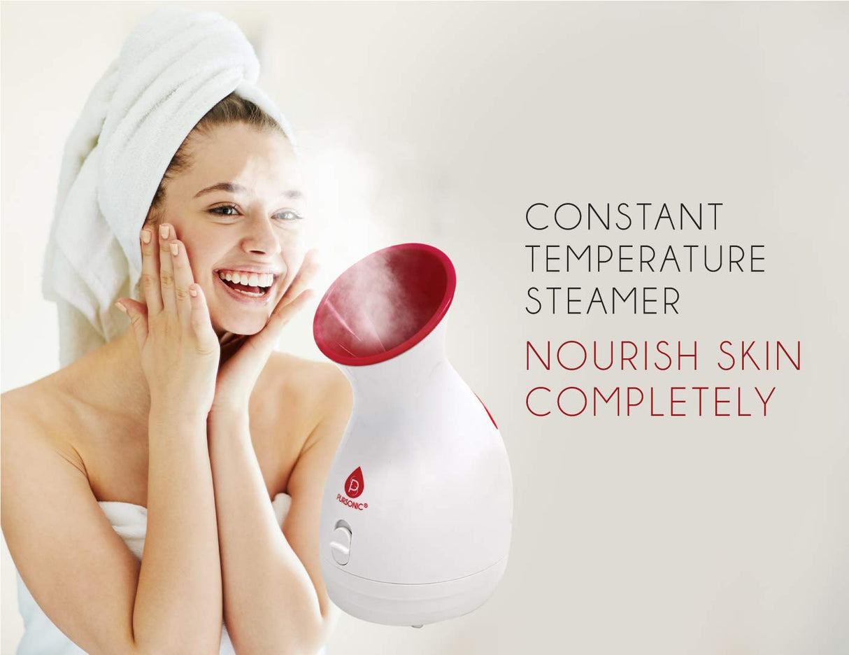 Pursonic Facial Steamer Hot Mist Moisturizing Spa: Nourish Skin Completely Extract Blackheads, Unclog Pores, Relieve Acne and Sunburn, Rejuvenate and Hydrate Your Skin for a Youthful Complexion by Pursonic