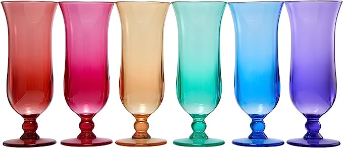 Unbreakable Color Hurricane Glasses | Set of 6 | 100% Tritan Drinkware, 14 oz Acrylic Dishwasher Safe Shatterproof BPA-free plastic, Reusable Pina Colada, Cocktail Margarita Tropical Party Drinkware by The Wine Savant