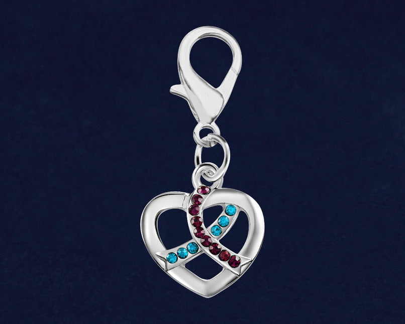 Silver Heart Crystal Teal & Purple Ribbon Hanging Charms by Fundraising For A Cause