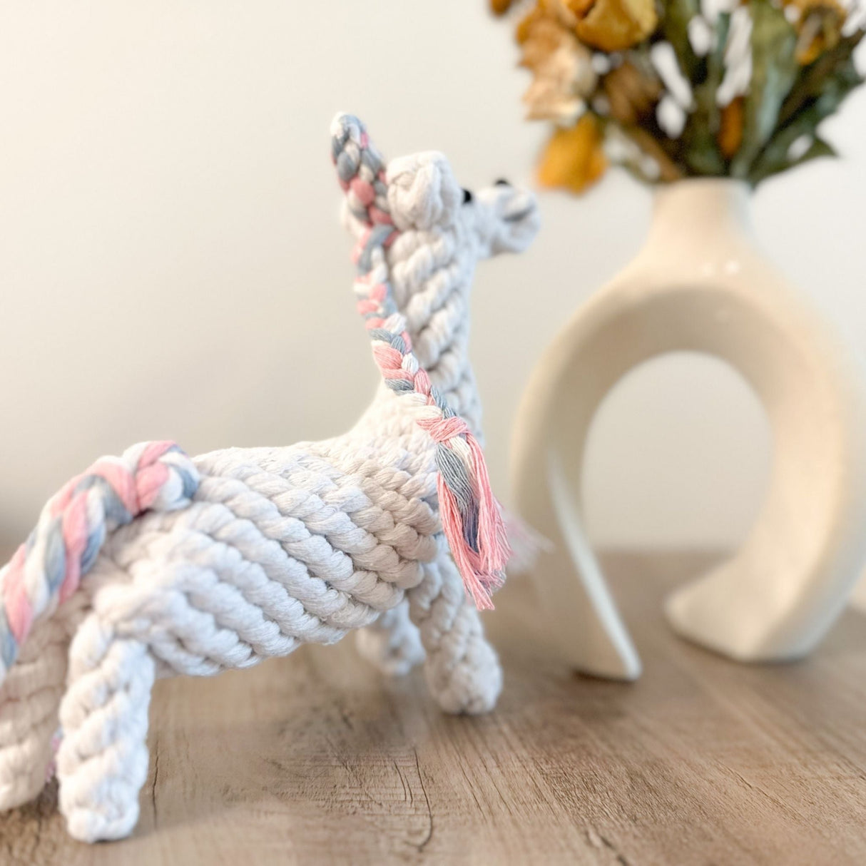 Luna the Unicorn Handmade Rope Toy by Knotty Pawz