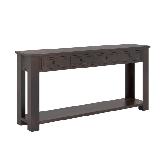 63 Inches Farmhouse Entryway Table with 4 Storage Drawers and Open Shelf-Espresso