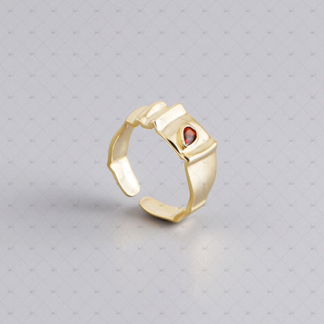 S925 Silver Drop Red Zircon Irregular Geometric Ring by Gioiellin