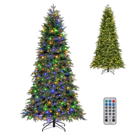 6/7.5 Feet Pre-Lit Artificial Christmas Tree with11 Modes and Metal Stand-7.5ft