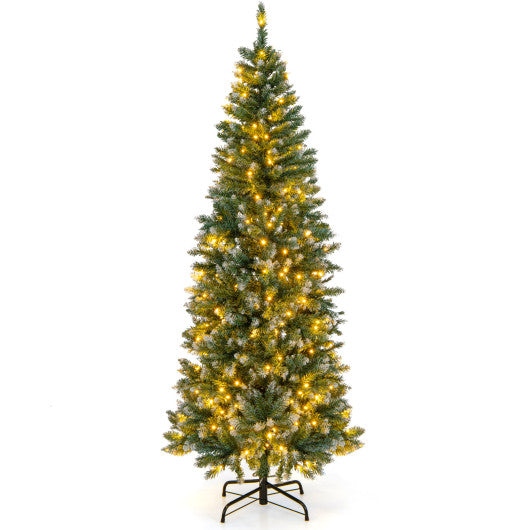 6 Feet Pre-Lit Artificial Christmas Tree with  618 Snowy Branch Tips