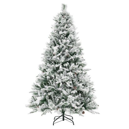 4.5/6/7 Feet Artificial Xmas Tree with Pine Needles and LED Lights-6 ft