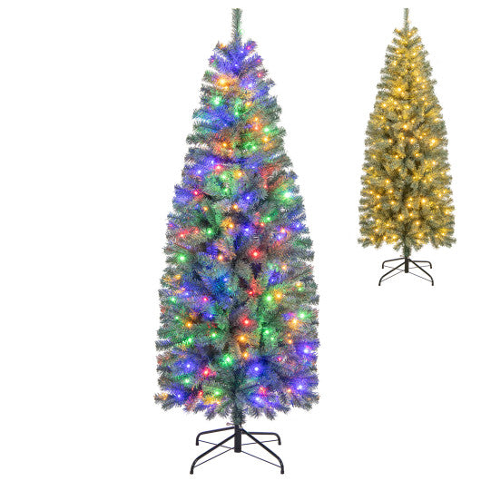 6.5 Feet Pre-Lit Blue Artificial Christmas Tree Slim with 9 Lighting Modes-6.5 ft