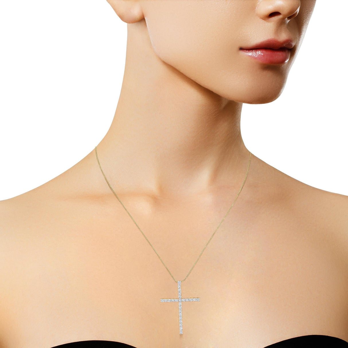 .925 Sterling Silver 3.0 Cttw Round Shape Diamond 1-1/2" Cross Pendant with Box Chain Necklace (J-K Color, I2-I3 Clarity) - 18" by Haus of Brilliance