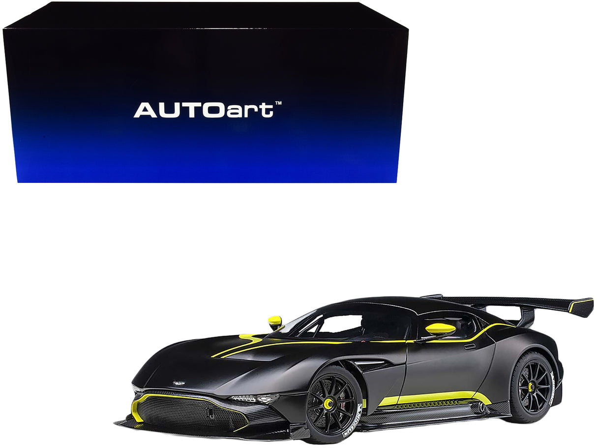 Aston Martin Vulcan Matt Black with Lime Green Stripes 1/18 Model Car by Autoart