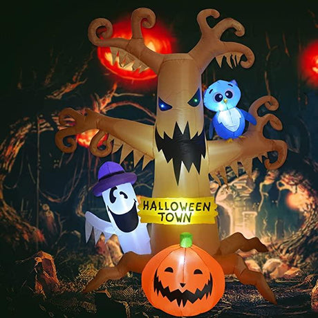 8 FT Halloween Inflatables Outdoor Dead Tree with White Ghost, Pumpkin #ns23 _mkpt4 by Js House - Vysn