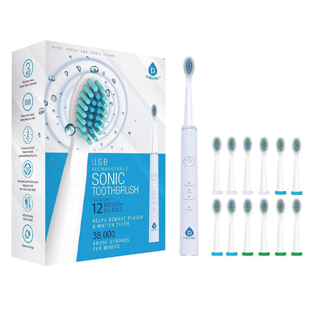 USB Rechargeable Sonic toothbrush with 12 Brush Heads by Pursonic