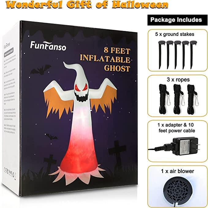 8ft Inflatable Halloween Ghost Blow Up Decoration w/ Built-in Flame Light #ns23 _mkpt by Js House - Vysn