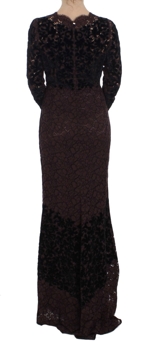 Purple Floral Lace Ricamo Maxi Dress by Faz