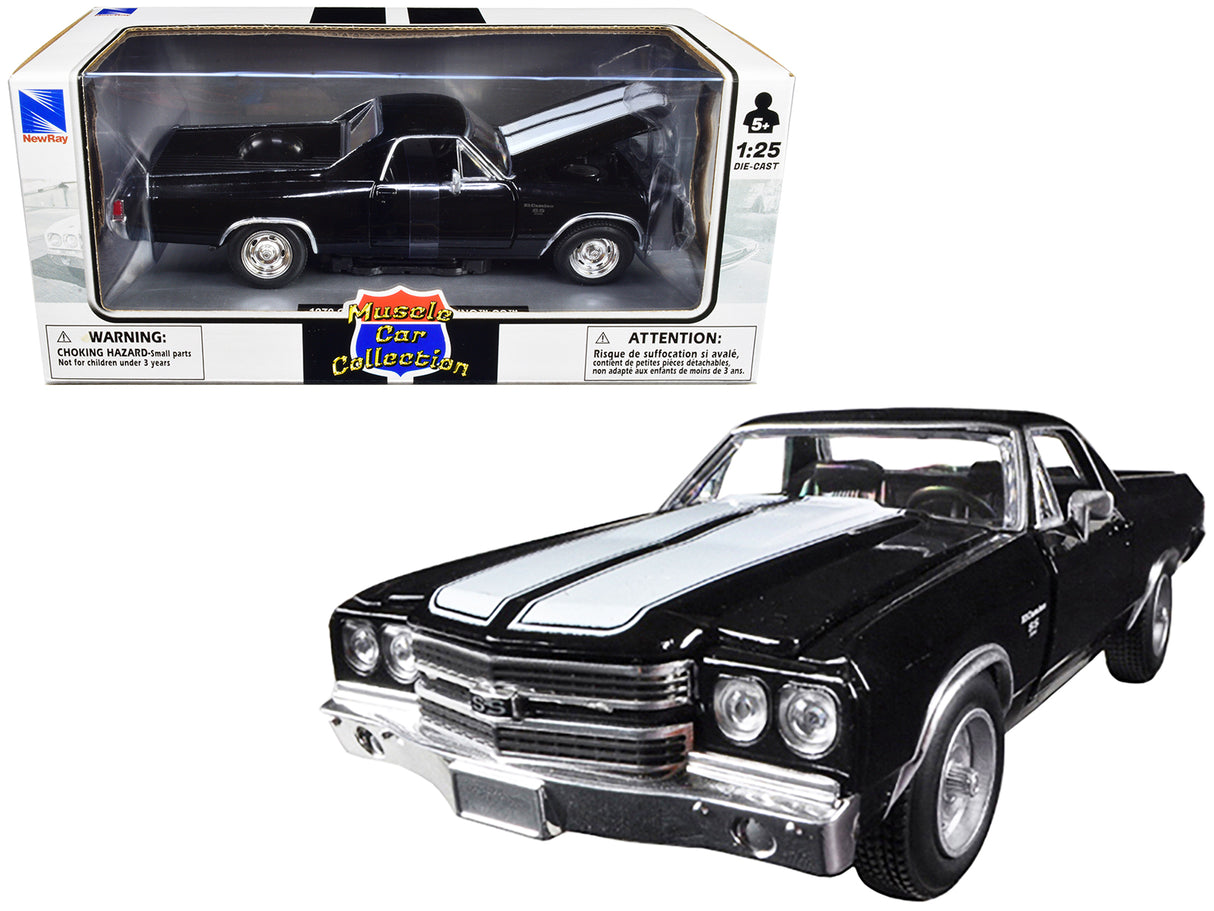 1970 Chevrolet El Camino SS Black with White Stripes "Muscle Car Collection" 1/25 Diecast Model Car by New Ray