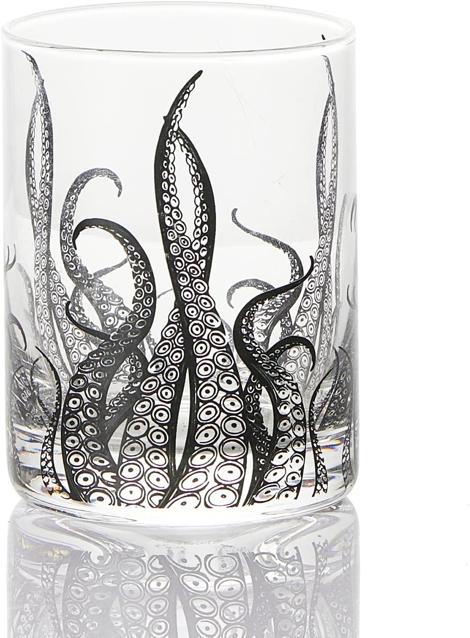 Octopus Tentacle Whiskey Glassware | Set of 2 | 9 OZ Handmade Craft Beer, Cocktail, Water, Bar Rock Glass - Kraken Tumbler Gift Set, Old Fashioned Rocks Glasses, Antique Design Extraordinary Detail by The Wine Savant