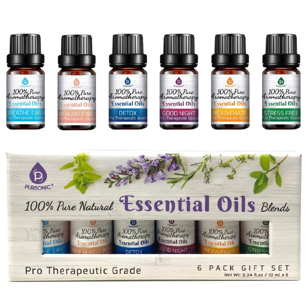 6 Pack of 100% Pure Essential Aromatherapy Oils Blends by Pursonic