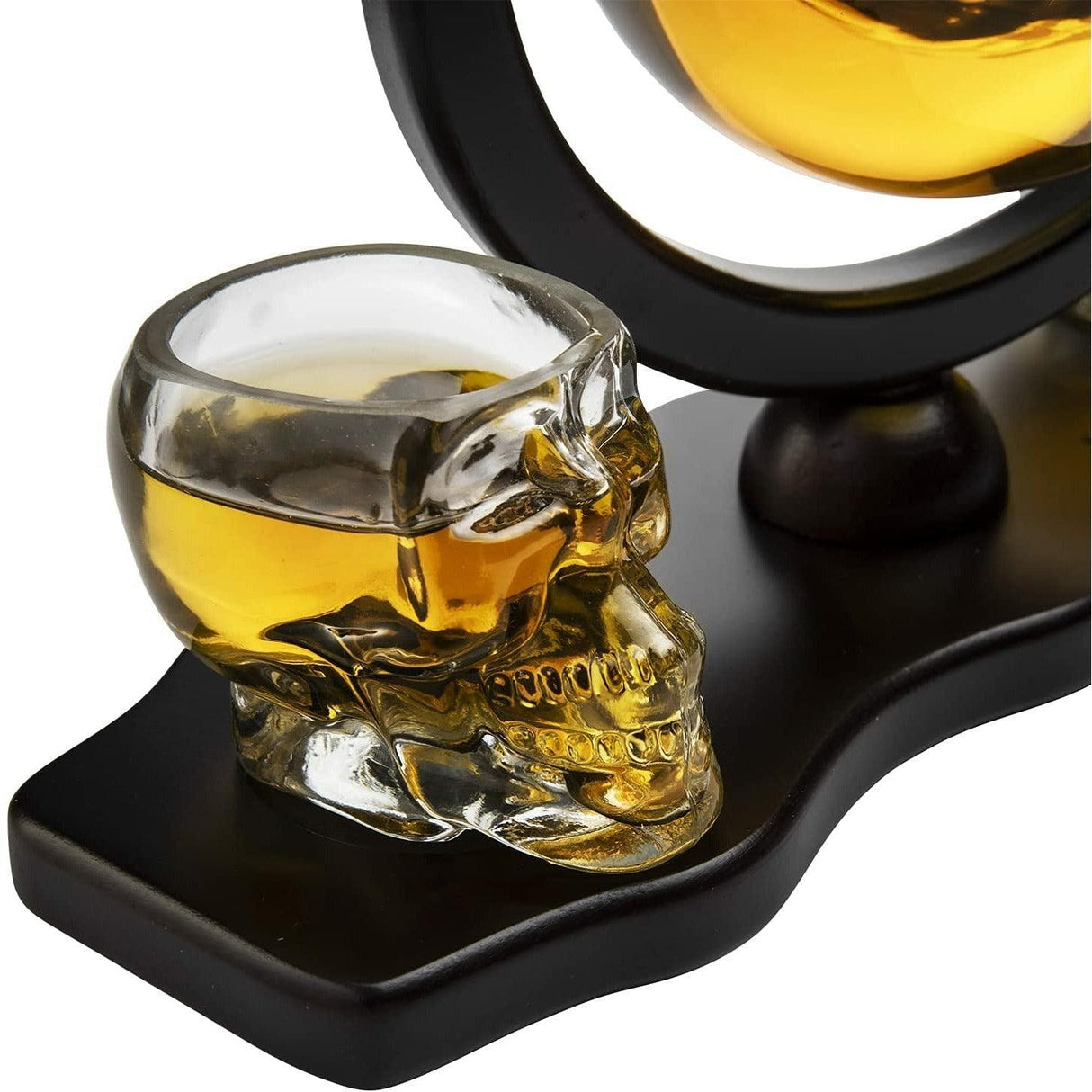 Skull Decanter Set With 2 Skull Shot Glasses - by The Wine Savant - and Beautiful Wooden Base - By Use Skull Head Cup For A Whiskey and Vodka Shot Glass, 850ml Decanter 3 Ounces Shot Glass by The Wine Savant - Vysn