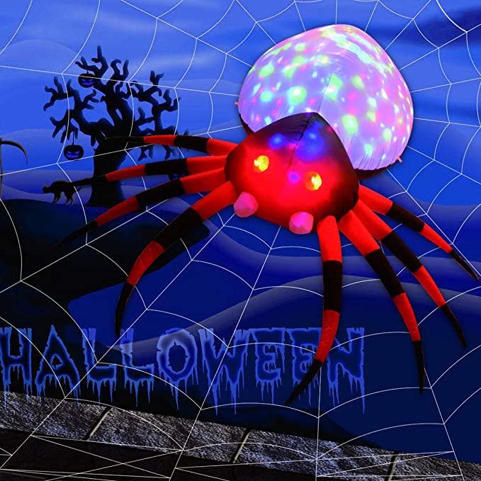 4 FT Width Halloween Inflatable Outdoor Red Legged Spider with Magic Light by Js House - Vysn