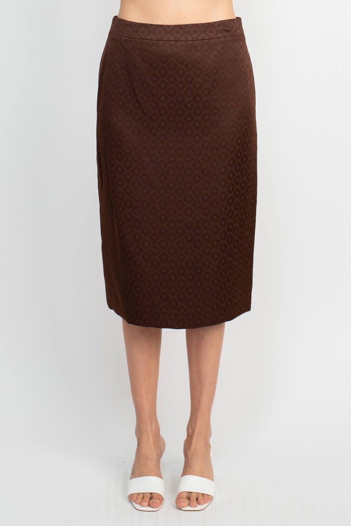 John Meyer Collection Crew Neck Long Sleeve Zipper Front Pencil Skirt Slit Back Jacquard Skirt Set by Curated Brands