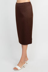 John Meyer Collection Crew Neck Long Sleeve Zipper Front Pencil Skirt Slit Back Jacquard Skirt Set by Curated Brands