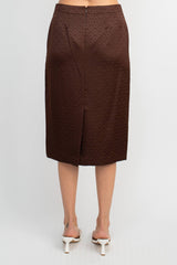 John Meyer Collection Crew Neck Long Sleeve Zipper Front Pencil Skirt Slit Back Jacquard Skirt Set by Curated Brands