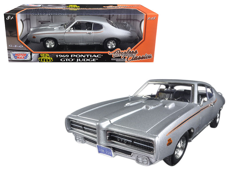 1969 Pontiac GTO Judge Silver Metallic "Timeless Classics" Series 1/18 Diecast Model Car by Motormax