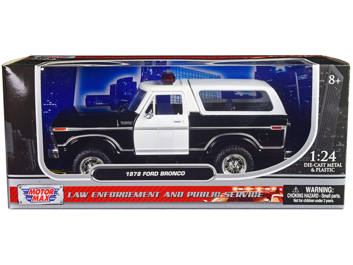 1978 Ford Bronco Police Car Unmarked Black and White "Law Enforcement and Public Service" Series 1/24 Diecast Model Car by Motormax