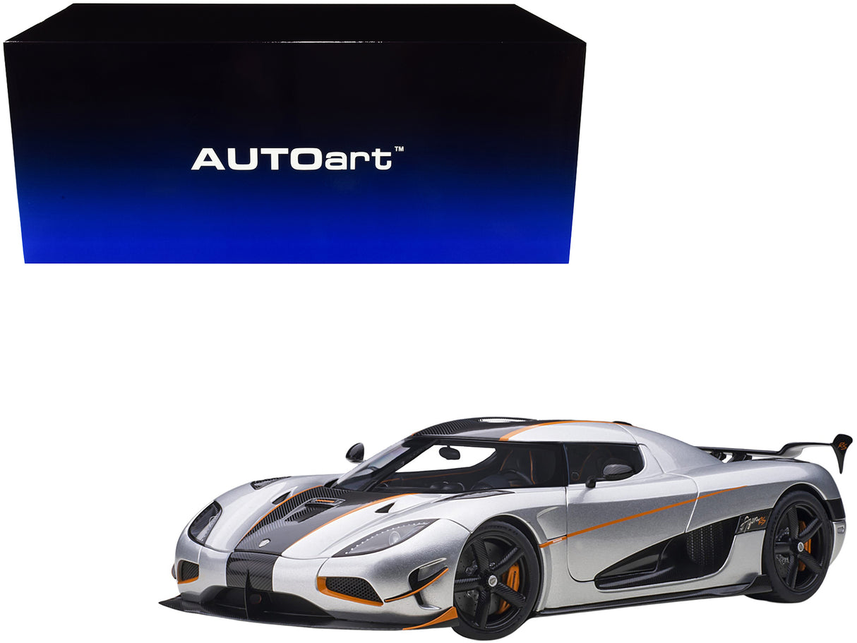 Koenigsegg Agera RS Moon Silver with Carbon and Orange Accents 1/18  Model Car by Autoart