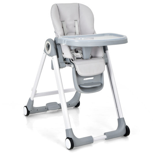 Baby Folding Convertible High Chair with Wheels and Adjustable Height-Gray