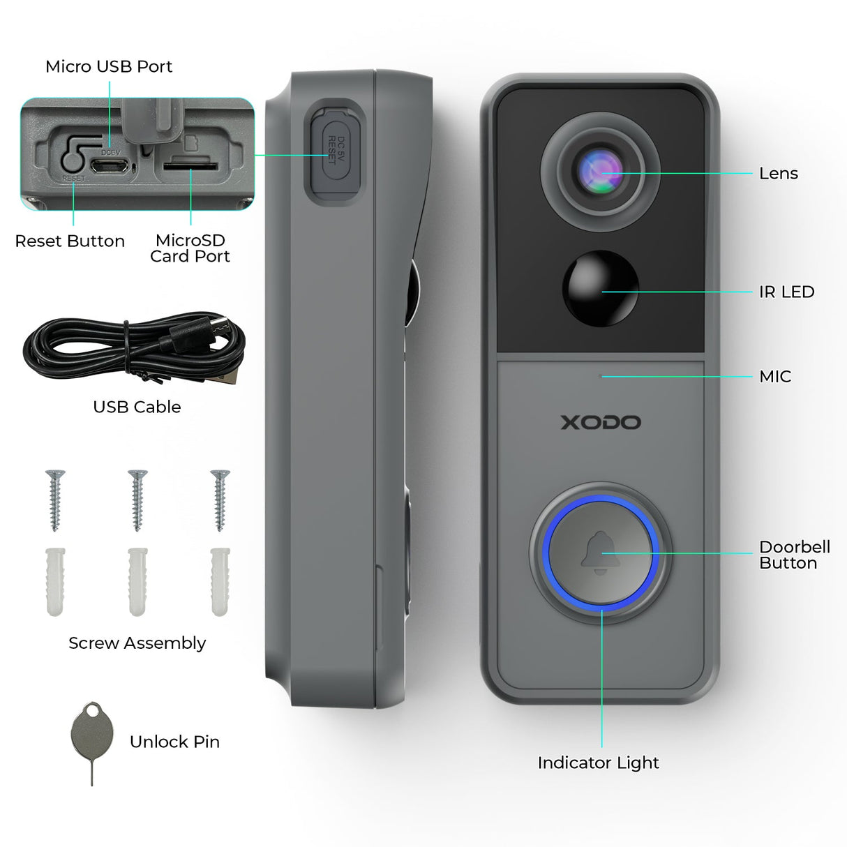 Xodo VD2 Smart Wifi Wireless Video Doorbell with 2K QHD Camera and Chime by Contixo