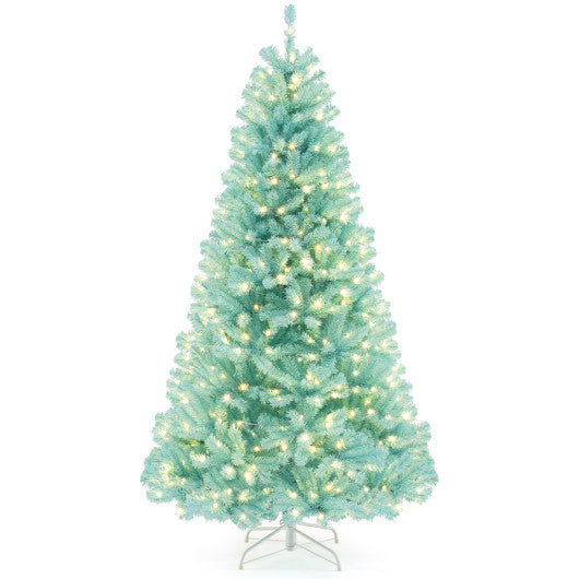 6/7 FT Blue Artificial Christmas Tree with 280/380 Warm White LED Lights and Foldable Metal Stand-7 ft