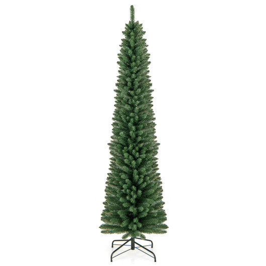 5/6/7/8 Feet Pencil Christmas Tree with 295/392/523/671 Memory Wire Branch Tips and Upgraded Metal Stand-7 ft