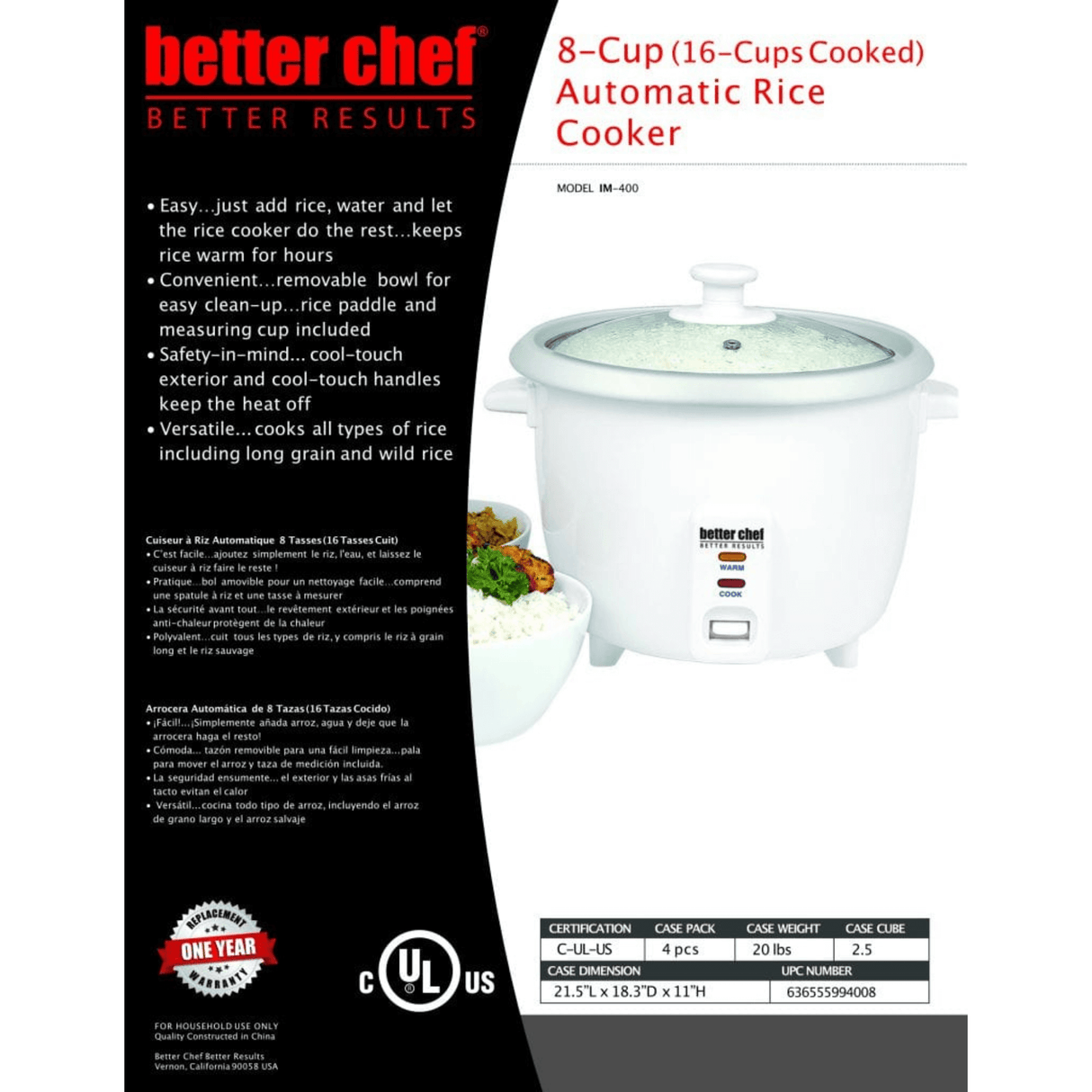 Better Chef 8-Cup - 16-Cup Cooked - Rice Cooker with Measuring Cup and Paddle by Jupiter Gear Home