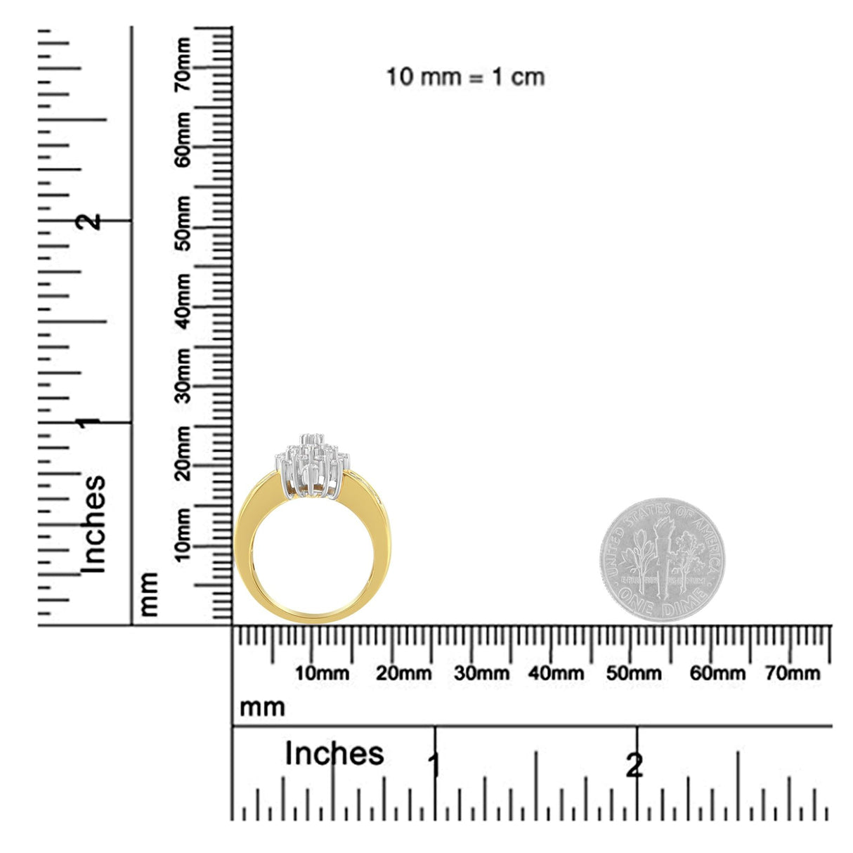 10K Yellow Gold 1.0 Cttw Round & Baguette Cut Diamond Floral Cluster Double-Channel Flared Band Statement Ring (H-I Color, SI2-I1 Clarity) by Haus of Brilliance