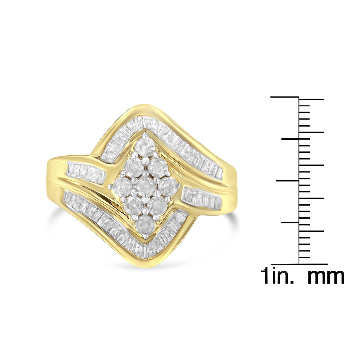 10K Yellow Gold over .925 Sterling Silver Diamond Bypass Cluster Ring (1 Cttw, I-J Color, I2-I3 Clarity) by Haus of Brilliance