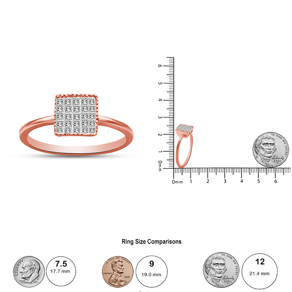 10K Rose Gold 1/3 Cttw Invisible Set Princess Cut Diamond Composite Square Shape Ring for Women (H-I color, I1-I2 clarity) by Haus of Brilliance