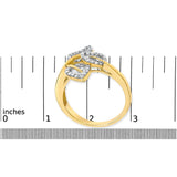 18K Yellow Gold Plated .925 Sterling Silver 1/2 Cttw Baguette and Round Diamond Bypass Triple Leaf Ring (I-J Color, I1-I2 Clarity) by Haus of Brilliance