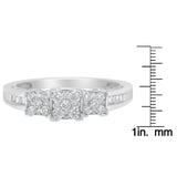 10K White Gold 1/2 Cttw Brilliant & Baguette Cut Diamond 3 Stone Design with 3 Square Clusters Engagement Ring (H-I Color, SI2-I1 Clarity) by Haus of Brilliance