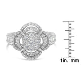 14K White Gold 1.0 Cttw Round & Baguette Cut Diamond Floral Cluster Quatrefoil Channel Set Band Cocktail Statement Ring (H-I Color, SI2-I1 Clarity) by Haus of Brilliance