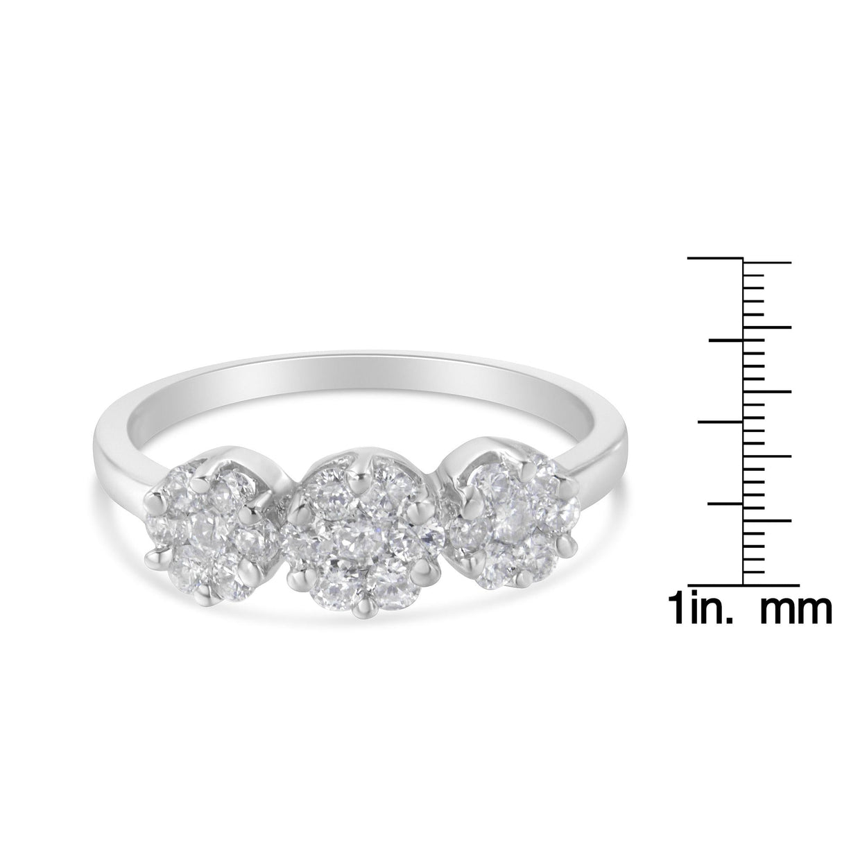 14K White Gold Three-Stone Cluster Diamond Ring (0.7 Cttw, H-I Color, SI2-I1 Clarity) by Haus of Brilliance