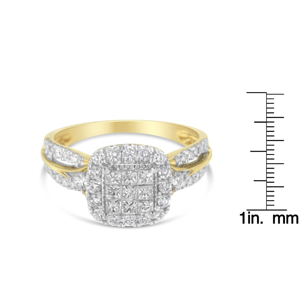 10K Yellow Gold 1.0 Cttw Diamond Composite Cushion-Shape Halo 3-Band-Look Engagement Ring (H-I Color, SI1-SI2 Clarity) by Haus of Brilliance