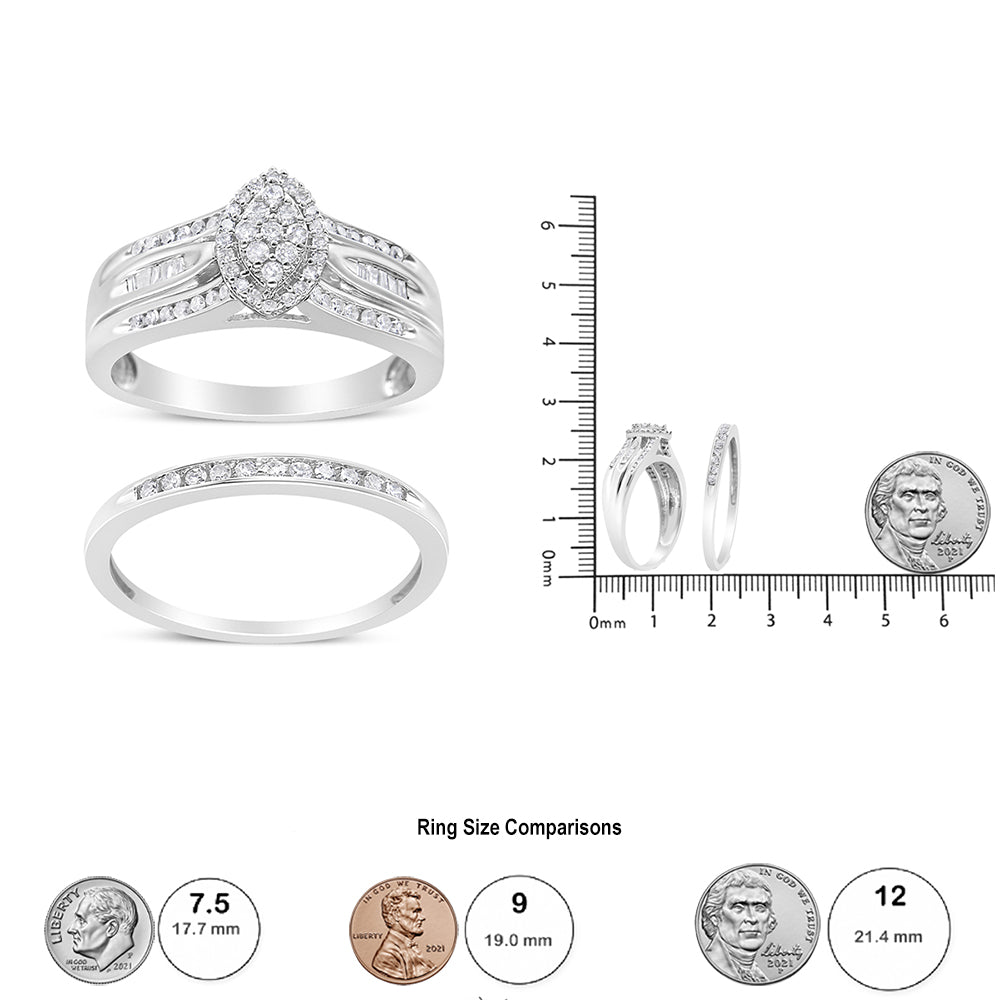 .925 Sterling Silver 1/2 Cttw Round and Baguette-Cut Diamond Engagement Bridal Set (I-J Color, I1-I2 Clarity) by Haus of Brilliance