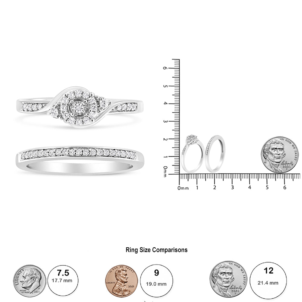 .925 Sterling Silver 1/4 Cttw Diamond Halo and Swirl Engagement Ring and Wedding Band Set (I-J Color, I3 Clarity) by Haus of Brilliance