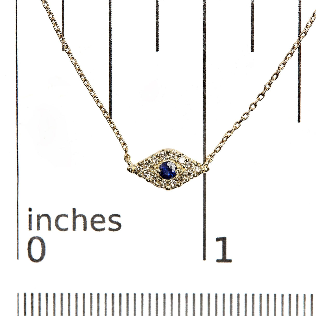 10K Yellow Gold Blue Sapphire and Diamond Accented Evil Eye 18" Inch Pendant Necklace (H-I Color, I1-I2 Clarity) by Haus of Brilliance