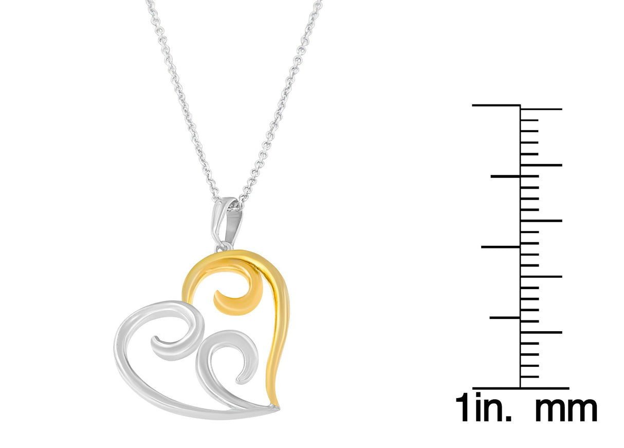 10K Yellow Gold Over .925 Sterling Silver Open Heart with Swirls 18" Box Chain Pendant Necklace by Haus of Brilliance