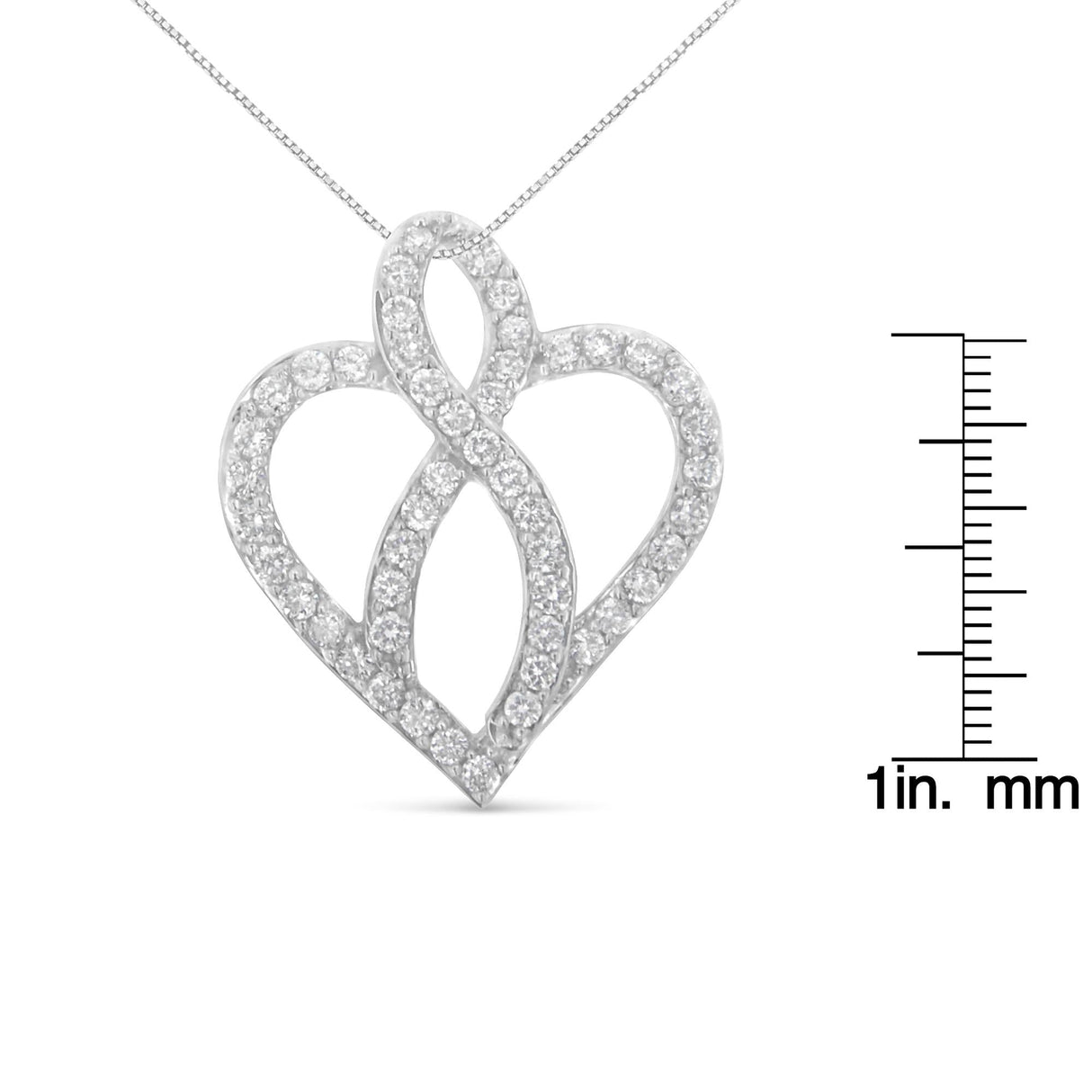 14KT White Gold 1 cttw Diamond Heart Ribbon Pendant Necklace (H-I, I1-I2) by Haus of Brilliance