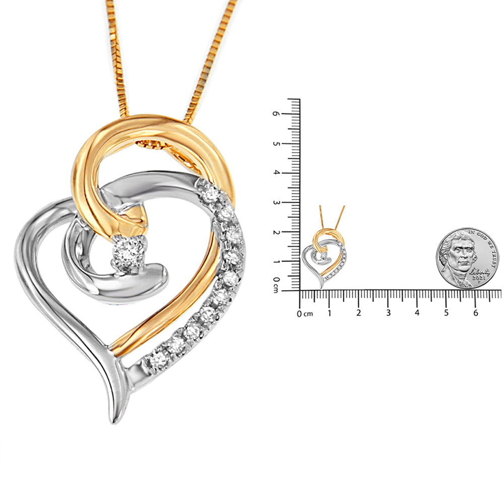 10K Yellow and White Gold Diamond Accent Open Double Heart Spiral Curl 18" Pendant Necklace (J-K Color, I2-I3 Clarity) by Haus of Brilliance