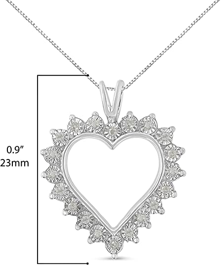 .925 Sterling Silver 1/4 Cttw Miracle Set Diamond Open Heart 18" Pendant Necklace (I-J Color, I3 Clarity) by Haus of Brilliance