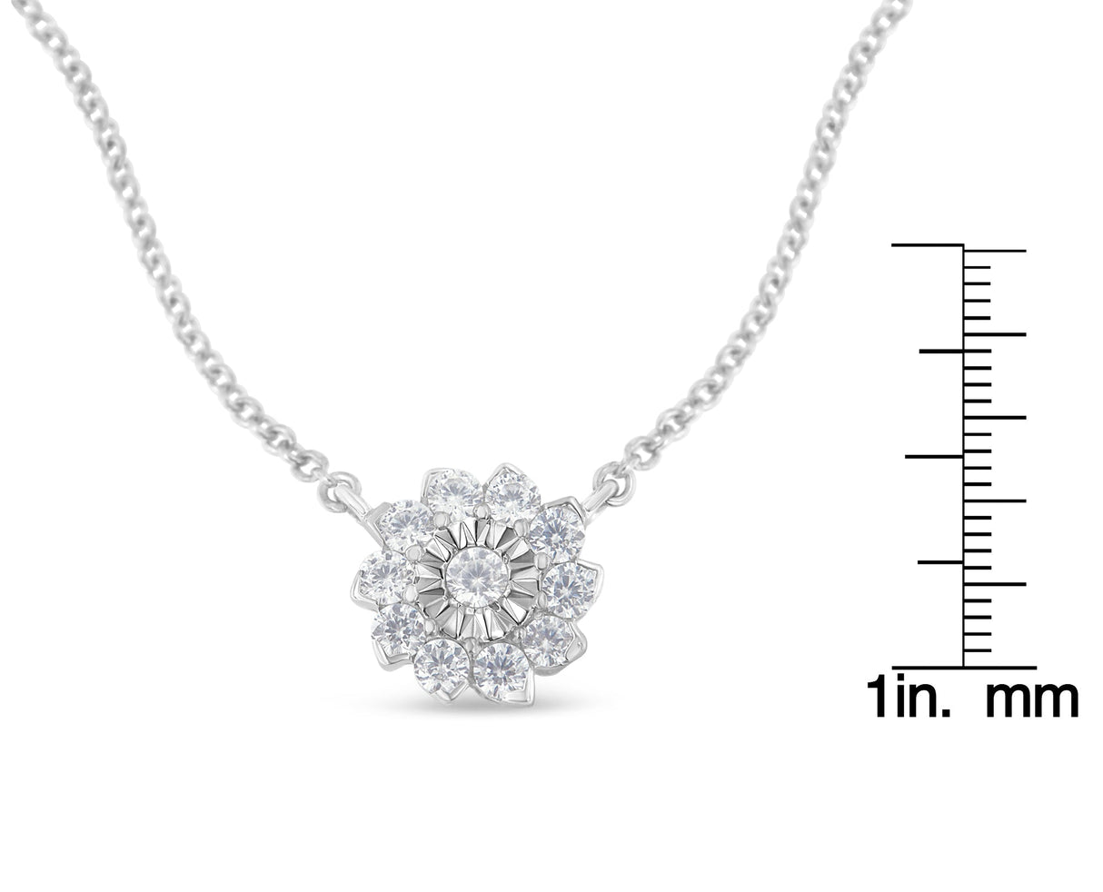 .925 Sterling Silver 1/2 Cttw Diamond Miracle Set Flower Cluster Pendant Necklace with Cable Chain (I-J Color, I1-I2 Clarity) - 18” by Haus of Brilliance