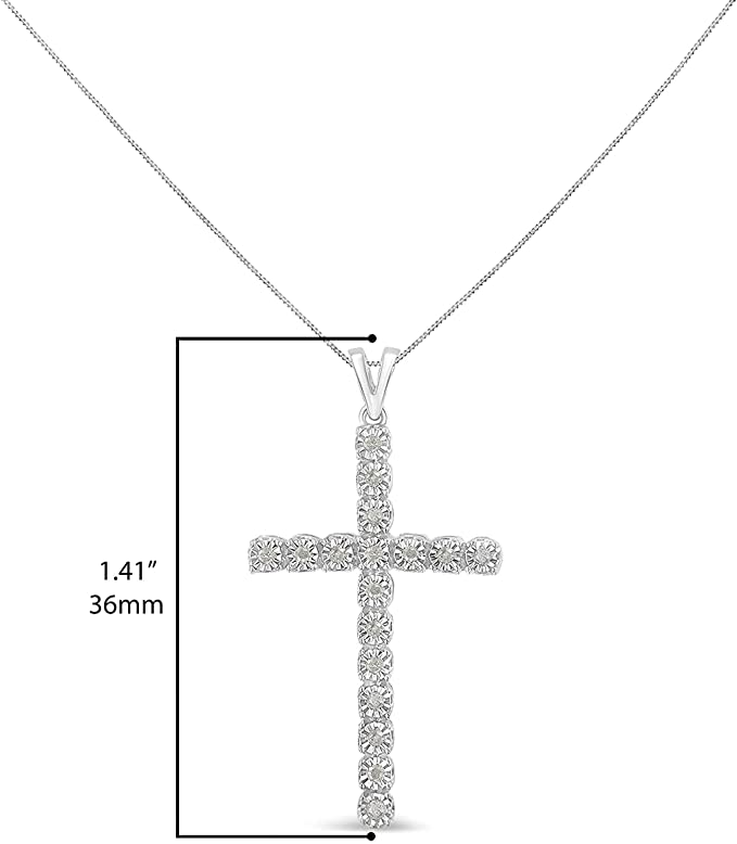 .925 Sterling Silver 1/4 Cttw Diamond Miracle Set Cross Unisex Pendant Necklace 18" (I-J Color, I3 Clarity) by Haus of Brilliance