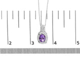 .925 Sterling Silver 9x7mm Oval Purple Amethyst and Round Diamond Accent Fashion Drop Pendant 18 Inch Necklace (I-J Color, I1-I2 Clarity) by Haus of Brilliance